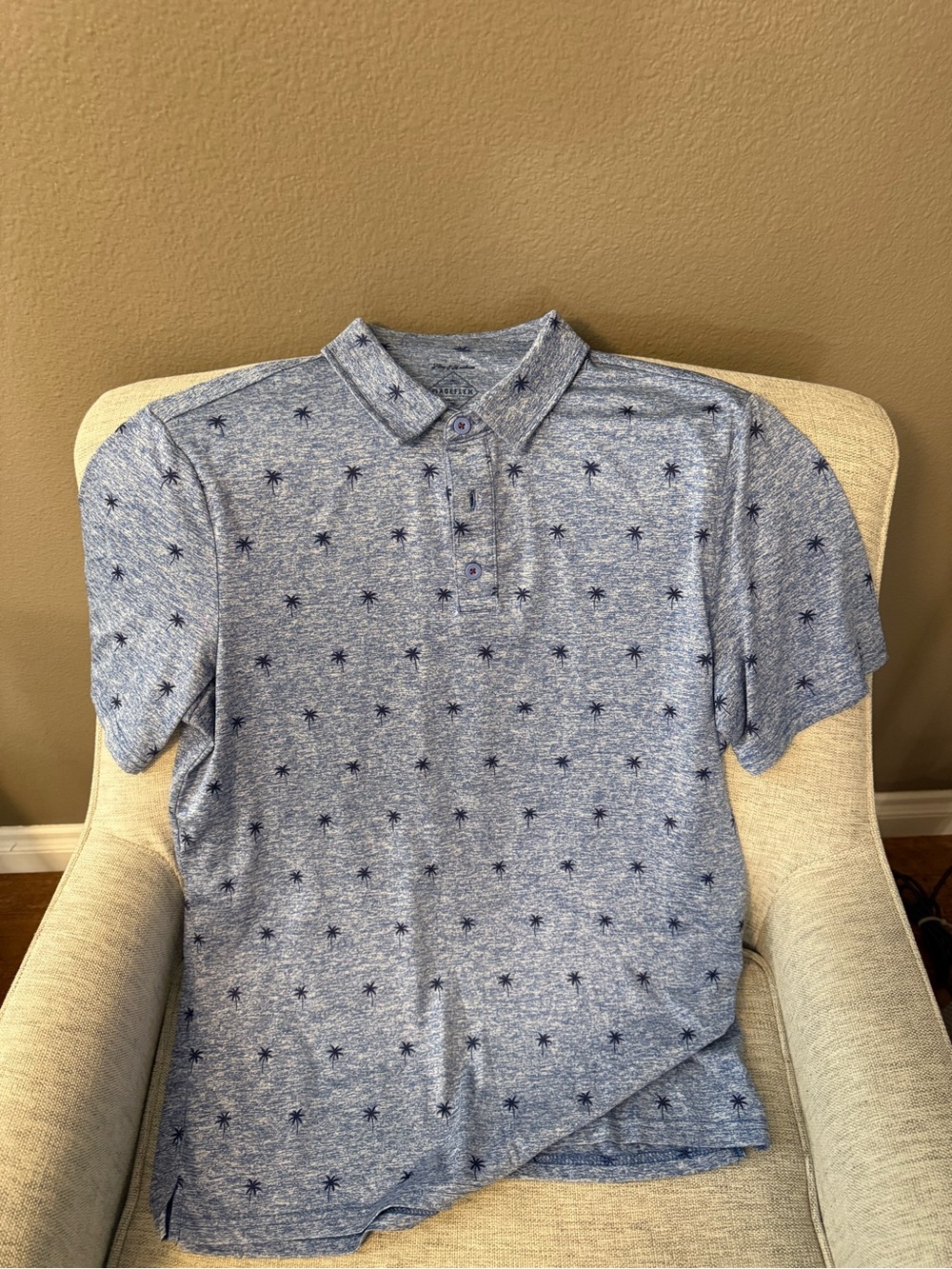 Heather Blue Short-Sleeve Polo with Palm Motif